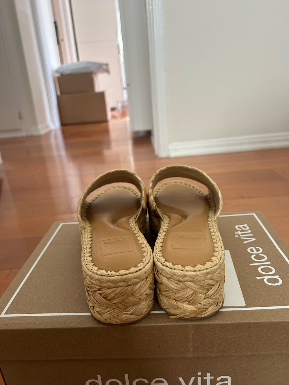 Dolce Vita Natural Raffia Braided Platform Slide Sandals - Picture 2 of 5